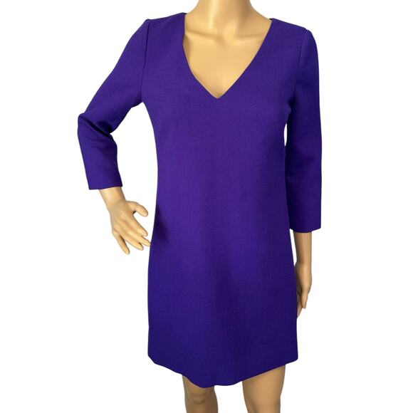 2/$30 J. Crew Pure Wool Crepe V-Neck Dress Purple Fresh Violet 97450 Size 00 - Picture 3 of 13